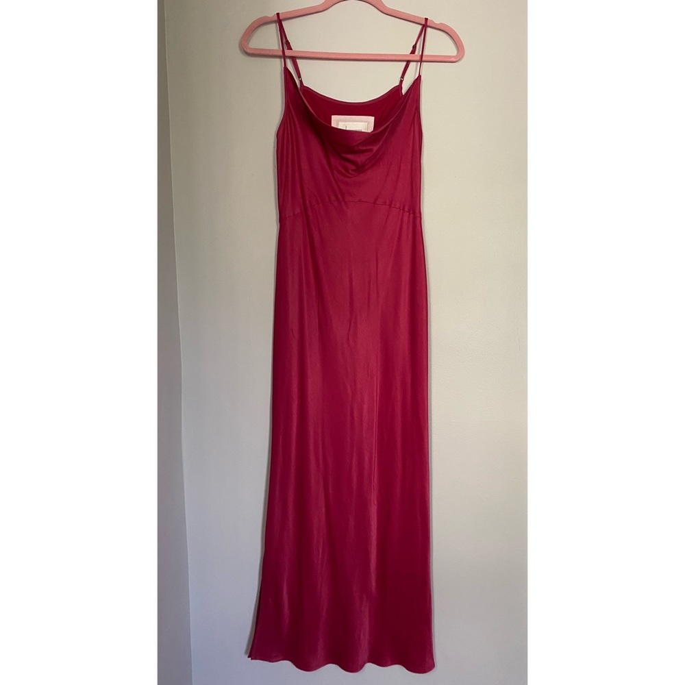 Anthro Elyse Bias Slip Midi Dress - Raspberry